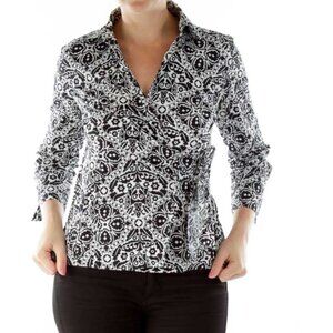 Ann Taylor Black White Floral Print Shirt